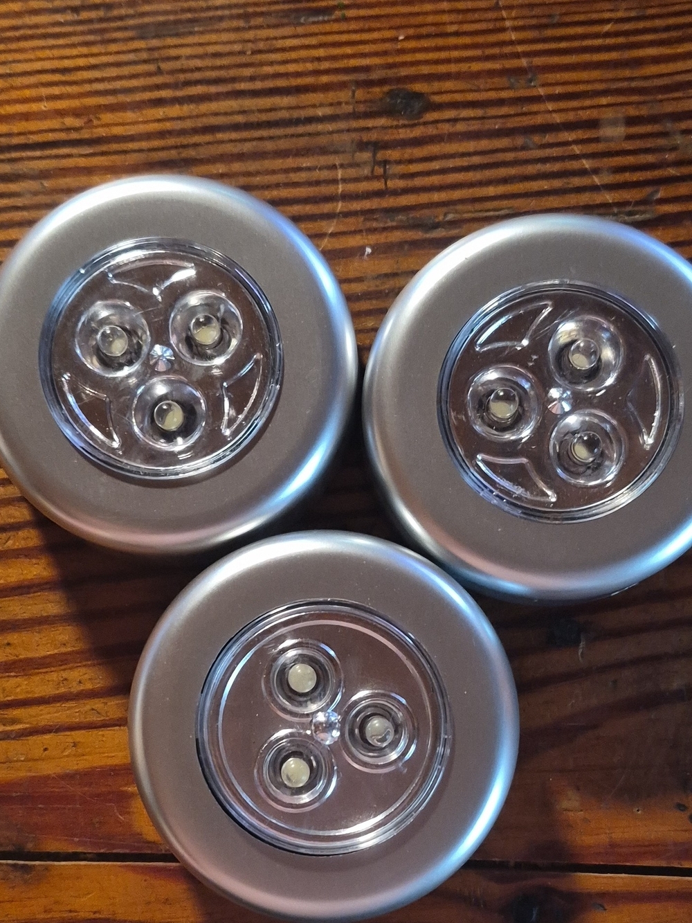 Set of 3 Round Silver LED Push Lights